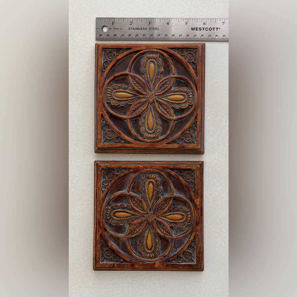 Set of 2 Handcrafted Decorative Ceramic Square Plagues - Picture 7 of 9